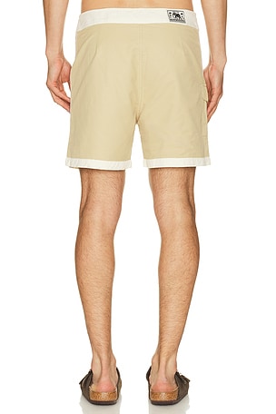 Rhythm Heritage Hem Swim Trunk in Brown