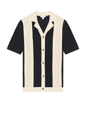 Nicoli Button Through Oversized Crochet Stripe Shirt Reiss