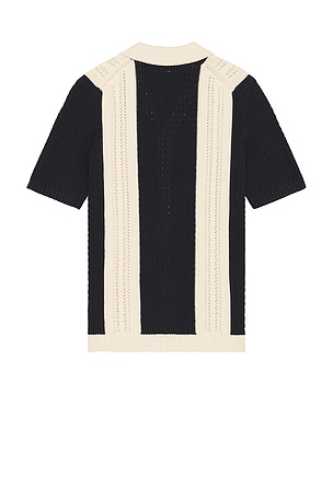 Reiss Nicoli Button Through Oversized Crochet Stripe Shirt in Blue