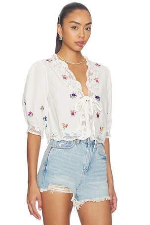 RIXO Ursula Top in Ivory. Size S. Also