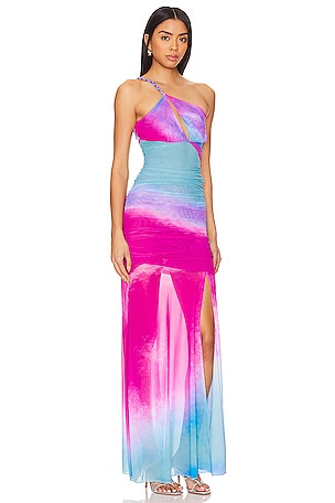 ROCOCO SAND Cloud One Shoulder Maxi Dress in Fuchsia