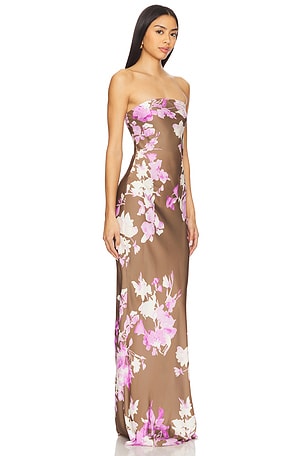 ROCOCO SAND Maxi Strapless Dress in Brown,Lavender