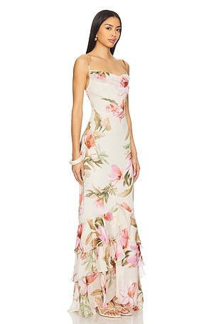 ROCOCO SAND Cowl High Low Maxi Dress in Cream,Pink