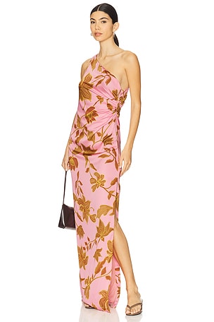 One Shoulder Ruched Maxi Dress ROCOCO SAND