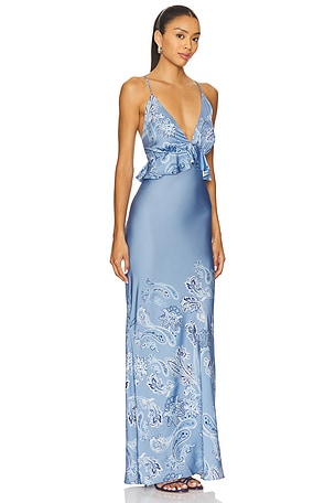 ROCOCO SAND Cross Back Peplum Maxi Dress in Slate