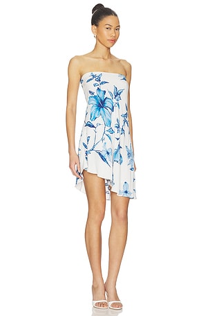 ROCOCO SAND Asymmetric Bias Mini Dress in White,Blue
