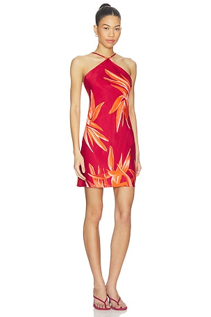 ROCOCO SAND Bias Halter Mini Dress in Red