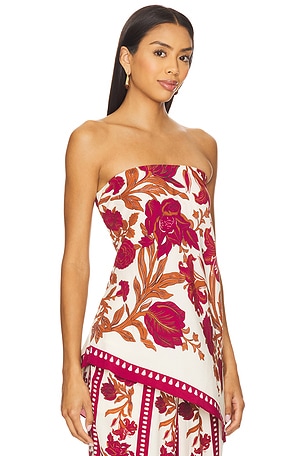 ROCOCO SAND Asymmetrical Strapless Top in Burgundy