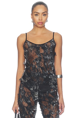 Silver Destroyed Lace Top Roberto Cavalli
