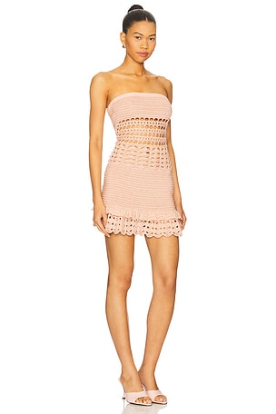 retrofete Vali Crochet Pearl Embellished Dress in Peach