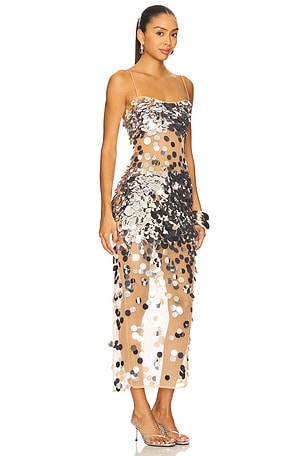 retrofete Mischa Sequin Dress in Metallic Silver. Size S. Also