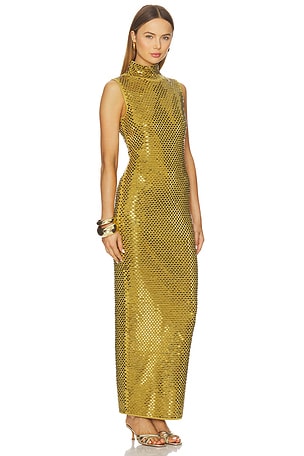 retrofete Lust Dress in Metallic Gold, yellow