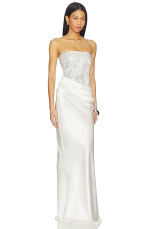 retrofete Alexandra Dress in Metallic Silver,White