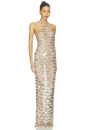 retrofete Genovia Embroidered Dress in Metallic Neutral