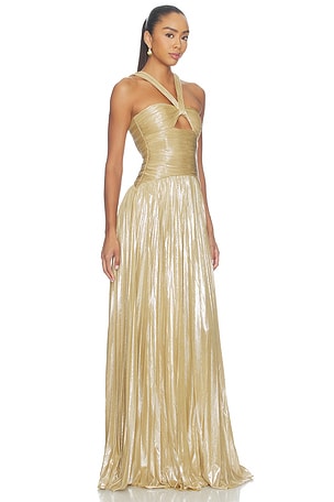 retrofete Solace Dress in Metallic Gold. Size XS. Also
