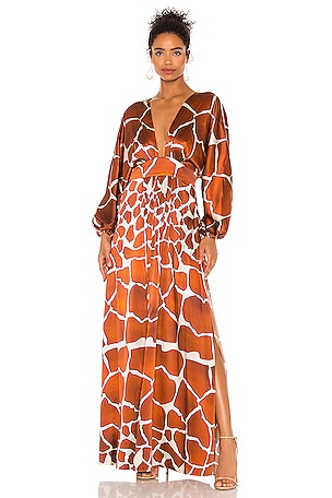 chinese dress ladies Blane Giraffe Print Colour Block Ombre Maxi Dress – BowsBoutiques main image 0