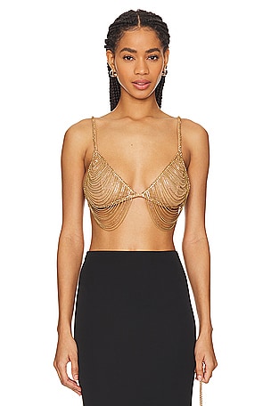 LaQuan Smith Metallic Leather Bralette in Gold