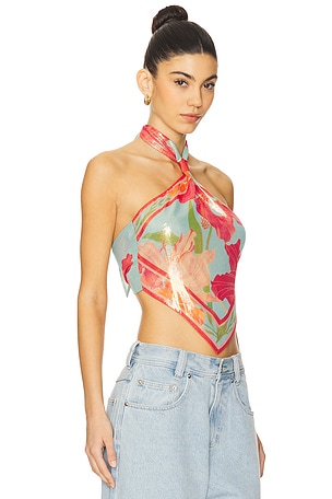 retrofete Callie Top in Blue,Fuchsia