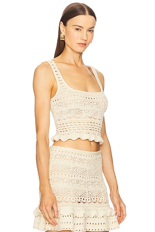 retrofete Damira Crochet Top in Beige. Size XS. Also