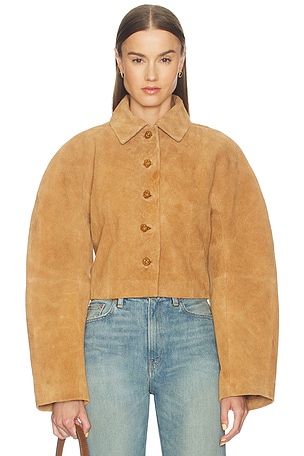 Rohe chaqueta de ante con textura Rojoondeada en color Coñac