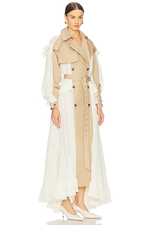 ROKH Trench With Ruffle Dress in Ivory,Beige