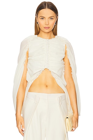 ROKH Shirred Poncho Vest in Cream