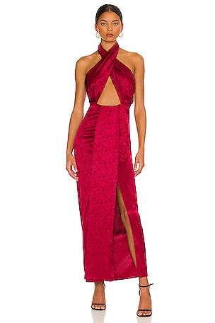 NICHOLAS Aline Cross Over Halter Silk Midi Dress w/High Slit sz US 12/IT 48  $495