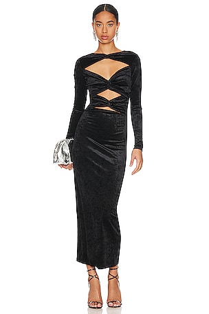 Ronny Kobo Normella Dress in Crushed Velvet Black | REVOLVE
