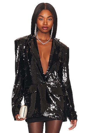 ANINE BING Ace Blazer in Black Sequin REVOLVE