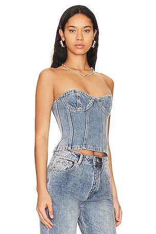 Ronny Kobo Sasha Top in Denim-Medium