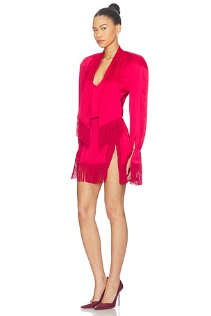 Rowen Rose Satin Fringe Mini Dress in Red
