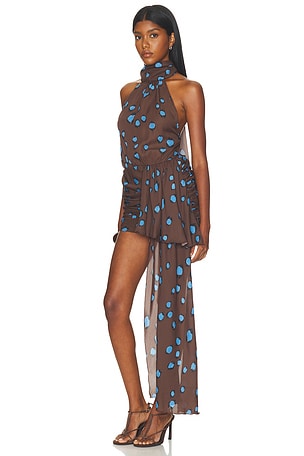 Rowen Rose Halter Mini Dress in Brown