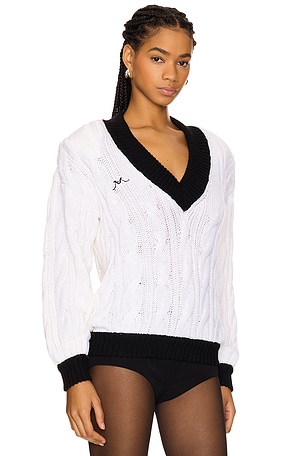 Rowen Rose V Neck Knit Sweater in White