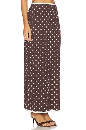 Rowen Rose Polka Dots Long Skirt in Brown