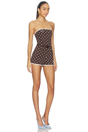 Rowen Rose Polka Dots Bustier Mini Jumpsuit in Brown