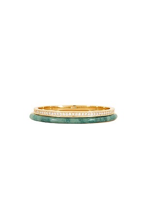 Roxanne Assoulin Semi Stone Channel Set Hinged Cuff Set Of 2 in Green, Metallic Gold
