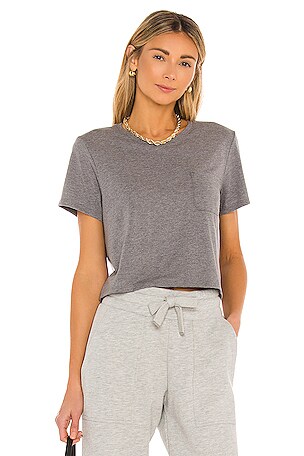 Women's Cotton Scoop Neck Crop Top – Heather Grey, Short Sleeve, Slim Fit, Stretchy, Machine Wash Cold, Size M - View #4