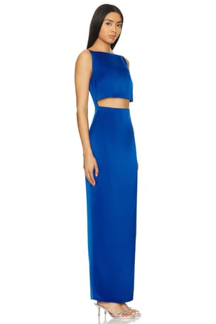 RUMER Oracle Boatneck Gown in Blue