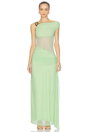 Runaway The Label Naelle One Shoulder Maxi Dress in Green. Size XS. Also