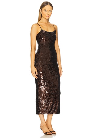 Runaway The Label Anette Sequin Midi Dress in Chocolate