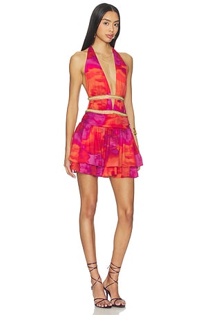 Runaway The Label Xylia Halter Low Plunge Mini Dress in Orange,Purple