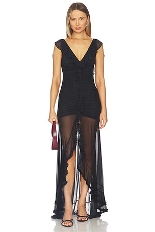 Blythe V-neck Frill Maxi Dress Runaway The Label