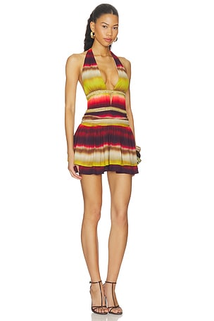Runaway The Label Xylia Halter Low Plunge Mini Dress in Multi