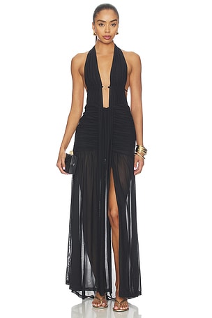 Adrianna Plunge Ruched Maxi Dress Runaway The Label
