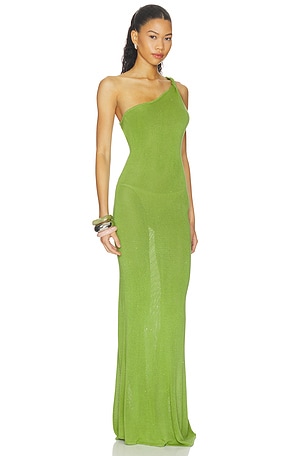 Runaway The Label Diana Asymmetric Neck Maxi Dress in Green
