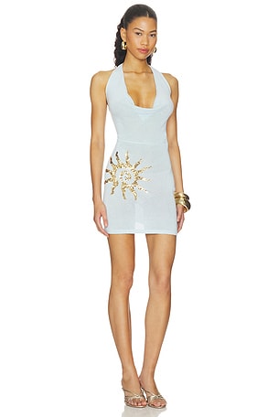 Runaway The Label Yasmina Plunge Cowl Knit Mini Dress in Blue