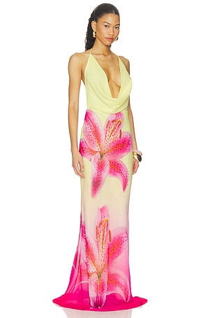 Runaway The Label Juliana Cowl High Slit Maxi Dress in Pink Lily. Size XS. Also