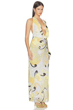 Runaway The Label Lexie Low Plunge Halter Maxi Dress in Yellow. Size S. Also