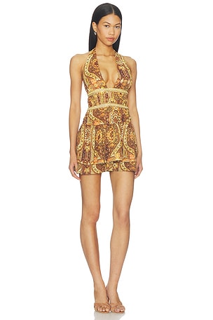 Runaway The Label Xylia Halter Low Plunge Mini Dress in Orange