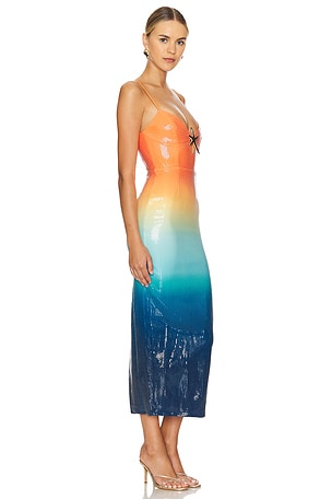 RuN/Away the label vestido midi benito en color Naranja,Azul